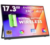 ZSCMALLS Monitor portátil inalámbrico de 17.3 pulgadas con batería integrada de 8000 mAh, 4H, AirPlay y Miracast, 2.5K QHD 2560 x 1400 IPS Matte HDR, 125% sRGB, 500 nits, VESA, Aut.