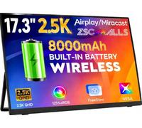 ZSCMALLS Monitor portátil inalámbrico de 17.3 pulgadas con batería integrada de 8000 mAh, 4H, AirPlay y Miracast, 2.5K QHD 2560 x 1400 IPS Matte HDR, 125% sRGB, 500 nits, VESA, Aut.