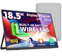 ZSCMALLS Monitor portátil inalámbrico de 18.5 pulgadas, resolución FHD 1080P, batería de 10000 mAh, espejo de pantalla inalámbrico (AirPlay/Miracast), rotación automática para teléfono/tableta, USB-C