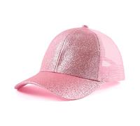 Zsedrut Girls Glitter Baseball Cap Kids Adjustable Ponytail Hat Toddler Summer Mesh Trucker Hats