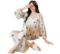 ZSHDTKWB Pijama Mujer Invierno El Pijama, La Mujer, Trae Almohadilla De Pecho De Pijama Princesa De Larga Duración Y Pantalones De Primavera Verano De Pijama-Brote-XL (52 5-60 Kg)