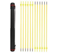 ZSHJG 12pcs Flechas de Fibra de Vidrio de Tiro con Arco de 31 Pulgadas Spine 900 Flechas de Caza con Carcaj de Flecha para Compuesto Recorvar Arco (Amarillo 2 / Flecha + carcaj)