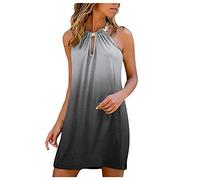 Zshosam Vestidos de verano para mujer, vestido de verano para mujer, elegante, mini vestido de verano, sin mangas, negro, vestido de verano, estampado, vestido de manga larga, gris, L