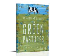 ZSJUMK Murales de lienzo con texto en inglés «He Makes Me Lie Down in Green Pastures», impermeable, resistente a los arañazos, resistente a los rayos UV, elegante, decoración para el hogar y la