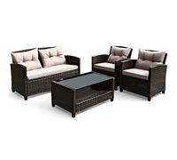 ZSLKDL Juego de 4 muebles de ratán para patio, mesa acolchada con reposabrazos y estante