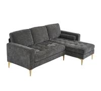 ZSLKDL Sofá modular de 3 plazas con reposapiés de chenilla con rombos galvanizados, patas de trípode doradas, gris oscuro, para sala de estar