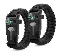 ZSMJAER 2 Piezas Pulsera de Supervivencia,Multifuncional Pulsera Paracord,Con Flint Brújula Silbato,Adecuado para Senderismo,Acampada,Montañismo y Actividades al Aire Libre (Negra)