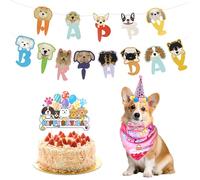 ZSSZD 5 Piezas Conjunto de Fiesta Cumpleaños para Perro, Gorro Cumpleaños, Bufanda Triangular Perro, Pajarita, Bandierine Decorative per Torta, Striscione Decorativo, Adatto per Gatti e Cuccioli