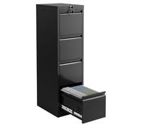 Zstar 4-Drawer Lateral File Cabinet with Lock - Letter/Legal/A4 Size Filing Cabinet, Heavy-Duty Steel Office Storage with Smooth-Gliding Drawers, Black Home Office File Organizer