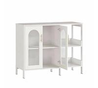 Zstar Armario para Cocina - Juego de 2 Muebles Blancos con Puertas de Vidrio, estantes Ajustables y Tiradores metálicos - 2 Niveles, salón, baño, Comedor o lavandería