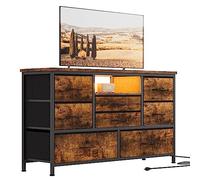 Zstar Cómoda con Mueble para TV De 32, 42 y 50 Pulgadas, Centro De Entretenimiento con Luces LED y Estación De Carga, Cómoda con 8 Cajones De Tela y Estantes Abiertos para Sala De Estar y Pasillo.