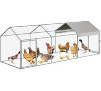 Zstar Gallinero Grande 304 x 100 x 100 cm con Techo de Acero galvanizado con toldo y Puerta, para gallinas, Conejos y Patos