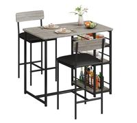 Zstar Juego De Mesa De Comedor para 2, Sillas Tapizadas, Juego De Mesa De Bar De 3 Piezas con Estante de Almacenamiento de 3 Niveles， para Espacios Pequeños, Apartamentos y Estudios, Gris