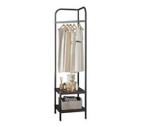 Zstar Perchero de esquina de metal, 190 cm, perchero con barra para ropa, 2 estantes, ahorra espacio, perchero independiente para almacenamiento de ropa, organización, color negro