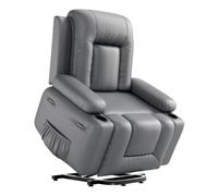 Zstar Power Lift Sillón de piel sintética con masaje para personas mayores, sillón de relax ergonómico, clásico, con 2 soportes para bebidas y bolsillos laterales, ancho del asiento Home Theater 55 cm