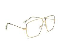 zstg Monturas Gafas para Hombre y Mujer, Rectángulo Clásico Templo Metal Gafas Lentes Transparente con Bisagras Reforzadas Oro, Gafas Sin Graduar Decorativas, Ligeras y Cómodas para Uso Diario