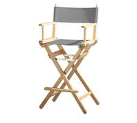 ZStyle Silla de director plegable ligera y portátil para oficina, hotel, restaurante, casa, porche, bar, maquillaje, madera de haya, tela alta para maquillar (color natural - tela gris)