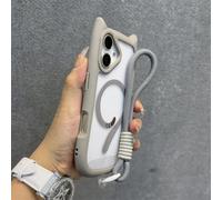 ZSUFCBF Funda con Orejas de Gato para iPhone 13, 14, 15, 16 Pro MAX, 11, 12, 15, 16 Plus, Transparente, con Correa de muñeca, Color Gris D, para iPhone 16 Plus