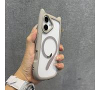 ZSUFCBF Funda con Orejas de Gato para iPhone 13, 14, 15, 16 Pro MAX, 11, 12, 15, 16 Plus, Transparente, con Correa de muñeca, Color Gris G, para iPhone 16 Pro MAX