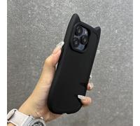 ZSUFCBF Funda de Silicona con Orejas de Gato 3D para iPhone 16, 15, 14, 13, 12, 11 Pro MAX y 16 Plus, a Prueba de Golpes, Color Negro