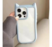 ZSUFCBF Funda de Silicona Suave con Orejas de Gato para iPhone 16, 15, 14, 13, 12, 11 Pro MAX, XR, X, XS MAX, Transparente, a Prueba de Golpes, Azul, para iPhone 15 Pro