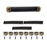 ZSUIQIN Juego de 4 Tiradores de Cuero para Muebles, Tiradores de Armario, Asas para Muebles, Manija de Equipaje para cajones, muebles, armarios de cocina(Negro,Cuero Artificial)