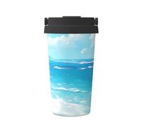 ZSUUGJ Beach Shells - Taza de café aislada con anillo de transporte retráctil, tapa a prueba de fugas de una sola presión, taza térmica de viaje de acero inoxidable 304