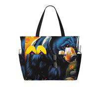 ZSUUGJ Black Bear In The Forest - Bolsa de playa extragrande con bolsillos con cremallera, impermeable, a prueba de arena, para piscina, picnic, gimnasio y viajes