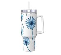 ZSUUGJ Blue Beautiful Flowers - Vaso aislado de 40 onzas con asa y tapa con pajilla, taza de viaje, taza de café, botella de agua reutilizable, ideal para coche, trabajo, regalo