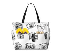 ZSUUGJ Bolsa de playa extra grande para cámaras de fotos retro con bolsillos con cremallera, impermeable, a prueba de arena, para piscina, picnic, gimnasio y viajes