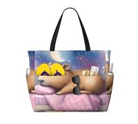 ZSUUGJ Capybara On The Moon - Bolsa de playa extragrande con bolsillos con cremallera, impermeable, a prueba de arena, para piscina, picnic, gimnasio y viajes