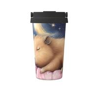 ZSUUGJ Capybara On The Moon Carry - Taza de café aislada con anillo de transporte retráctil, tapa a prueba de fugas de una sola presión, taza térmica de viaje de acero inoxidable 304