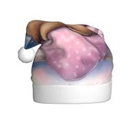 ZSUUGJ Capybara On The Moon - Gorro de Papá Noel de felpa para adultos, sombrero de vacaciones suave con ribete blanco y pompón, accesorio festivo reutilizable para el hogar, la oficina y la fiesta