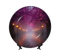 ZSUUGJ Cherry Blossom Lane - Plato decorativo de porcelana con soporte y gancho, adorno de pared y mesa, ideal para sala de estar, estudio, 8 pulgadas/10 pulgadas