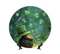 ZSUUGJ Clover Forest - Plato decorativo de porcelana con soporte y gancho, adorno de pared y mesa, ideal para sala de estar, estudio, 8 pulgadas/10 pulgadas