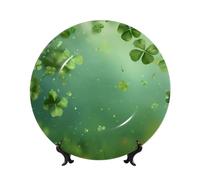 ZSUUGJ Clover - Plato decorativo retro de porcelana china con soporte y gancho, adorno de pared y mesa, ideal para sala de estar, estudio, 8 pulgadas/10 pulgadas