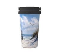 ZSUUGJ Coastal Seagull Carry - Taza de café aislada con anillo de transporte retráctil, tapa a prueba de fugas, taza térmica de viaje de acero inoxidable 304
