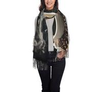 ZSUUGJ Coffee Beans & Cup - Bufanda suave de cachemira sintética con borlas, chal ligero y cálido para mujer, accesorio para otoño e invierno