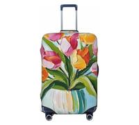 ZSUUGJ Colorido protector de equipaje elástico tulipanes, funda de viaje a prueba de polvo y resistente a los arañazos, se adapta a maletas de 18 a 32 pulgadas, Black, L