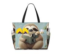 ZSUUGJ Cute Sloths Reed Book - Bolsa de playa extragrande con bolsillos con cremallera, impermeable, a prueba de arena, para piscina, picnic, gimnasio y viajes