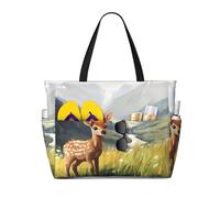 ZSUUGJ Deer In The Meadow - Bolsa de playa extragrande con bolsillos con cremallera, impermeable, a prueba de arena, para piscina, picnic, gimnasio y viajes