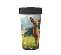 ZSUUGJ Deer in The Meadow - Taza de café aislada con anillo de transporte retráctil, tapa a prueba de fugas de una sola presión, taza térmica de viaje de acero inoxidable 304