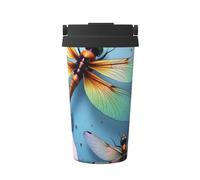 ZSUUGJ Dragonflies Among Flowers - Taza de viaje portátil de acero inoxidable - Vaso aislado para bebidas frías y calientes con tapa a prueba de fugas, taza de café apta para viajeros para oficina