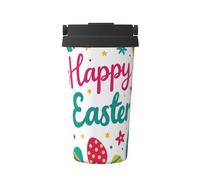 ZSUUGJ Easter Happy - Taza de viaje portátil de acero inoxidable - Vaso aislado para bebidas frías y calientes con tapa a prueba de fugas, taza de café apta para viajeros para oficina, coche y