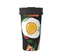 ZSUUGJ Eggs Bacon Carry - Taza de café aislada con anillo de transporte retráctil, tapa a prueba de fugas de una sola presión, taza térmica de viaje de acero inoxidable 304