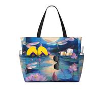 ZSUUGJ Fantasy Dragonfly and Lotus Flower - Bolsa de playa extragrande con bolsillos con cremallera, impermeable, a prueba de arena, para piscina, picnic, gimnasio y viajes