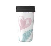ZSUUGJ Feather Love Carry - Taza de café aislada con anillo de transporte retráctil, tapa a prueba de fugas de una sola presión, taza térmica de viaje de acero inoxidable 304