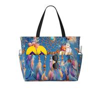 ZSUUGJ Feathers Dream Catcher - Bolsa de playa extragrande con bolsillos con cremallera, impermeable, a prueba de arena, para piscina, picnic, gimnasio y viajes