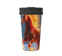 ZSUUGJ Fire Horse Night - Taza de viaje portátil de acero inoxidable - Vaso aislado para bebidas frías y calientes con tapa a prueba de fugas, taza de café apta para viajeros para oficina, coche y