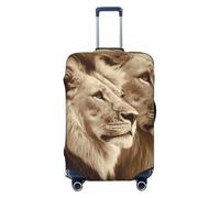 ZSUUGJ Fundas de equipaje de viaje para maleta, diseño de león africano y leona, elásticas, antiarañazos, de elastano, para equipaje de 18 a 32 pulgadas, Negro -, L
